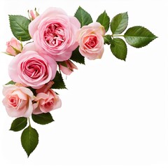 pink rose flowers in a corner floral arrangement isolated on white or transparent background