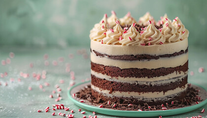 Fototapeta premium Festive Peppermint Mocha Cake with Layers of Chocolate