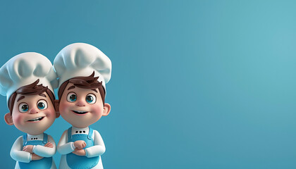Fun Cartoon Chef Characters with Blue Background for Kids