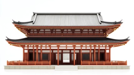 Fototapeta premium A traditional Japanese temple with a curved roof, wooden structure, and a large entrance.