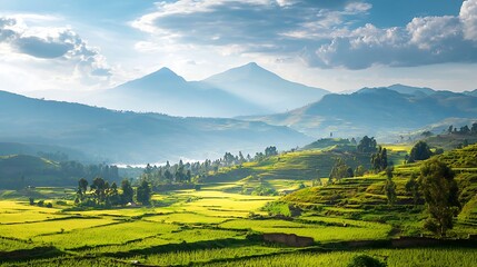 Stunning Ethiopian Landscape Featuring Mountains, Rural Fields, and Adventure Trails in Lalibela's Natural Wilderness