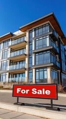 Modern Apartment Building for Sale with Red Sign

