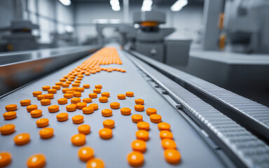 Obraz premium antibiotic tablet production line, pharmaceutical manufacturing