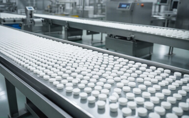 Obraz premium antibiotic tablet production line, pharmaceutical manufacturing