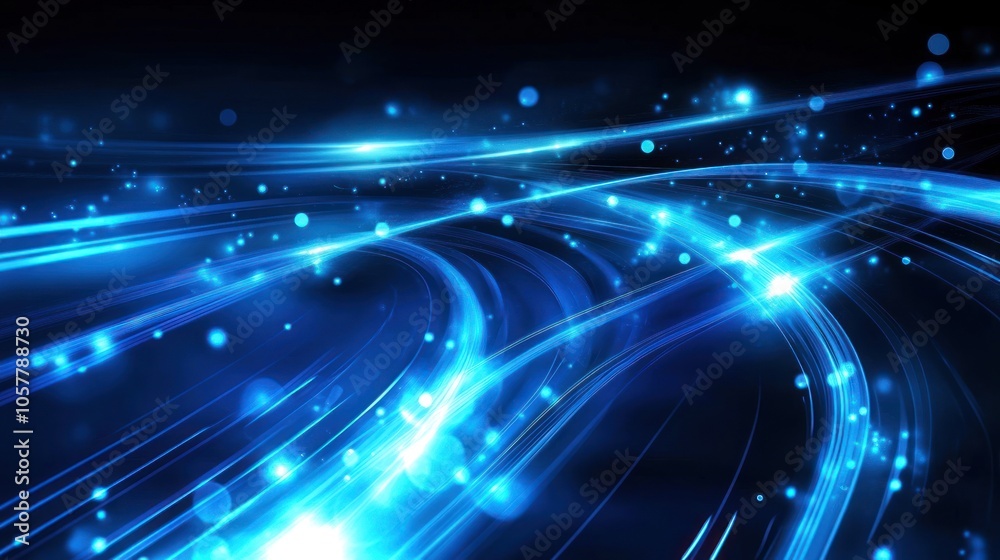 Sticker abstract blue glowing lines and particles on a black background, creating a futuristic and dynamic v