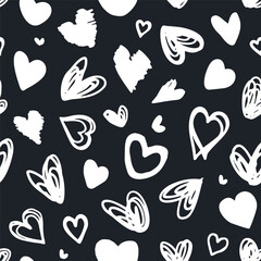 Seamless simple pattern of hearts. Cute hand-drawn background in sketch style.