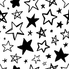 Seamless simple star pattern. Cute hand-drawn background in sketch style.