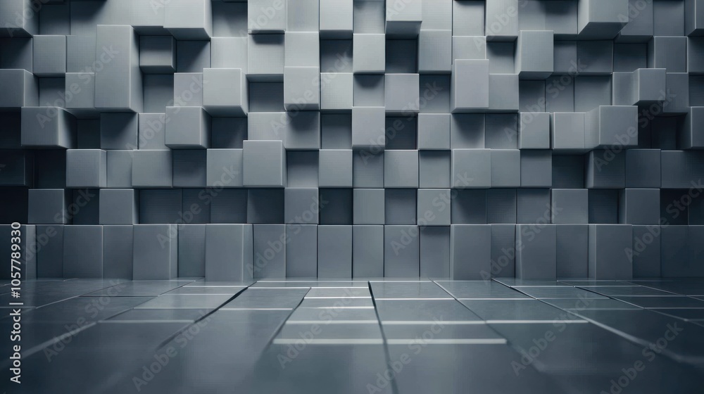 Sticker abstract background with a gray cube wall and floor.