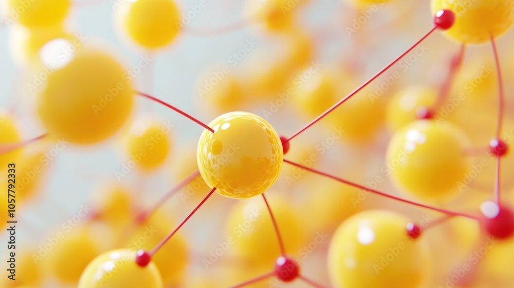 Sticker abstract background with yellow spheres connected by red lines.
