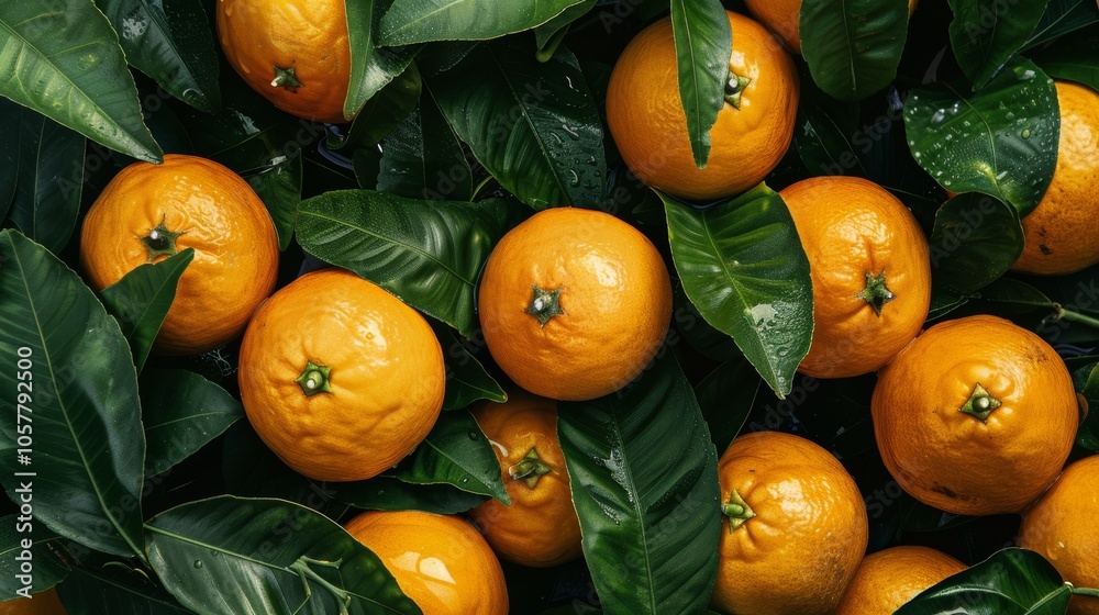 Poster tangerines with their vibrant orange color and green leaves creating a lively and eye-catching backg