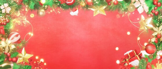 Festive Christmas Background with Decorative Ornaments and Lights