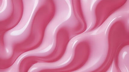 Obraz premium Glossy Pink Waves Background. Smooth liquid texture with gentle ripples. Shiny abstract surface pattern. 3D wallpaper design with soft light reflections. Calm fluid aesthetic