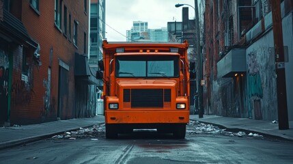 Obraz premium orange garbage truck in the street.trush truck