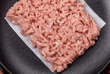 Raw minced chicken with salt, spices and herbs