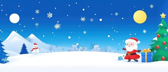 Obraz premium Festive Winter Wonderland with Santa and Christmas Tree