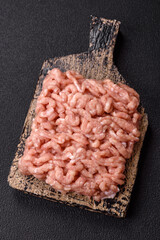Raw minced chicken with salt, spices and herbs