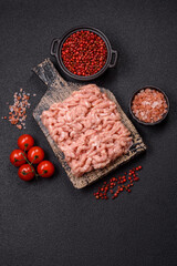 Raw minced chicken with salt, spices and herbs
