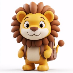 Obraz premium 3D Lion Character with Backpack on White Background