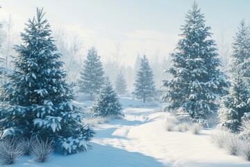 Beautiful winter landscape with snow covered trees.Christmas background