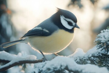 Naklejka premium bird great titmouse in winter time