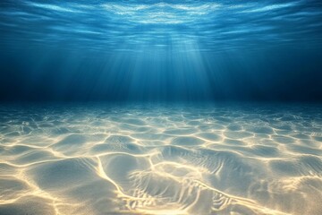 Sunlight glimmers on the sandy ocean floor in a peaceful underwater setting