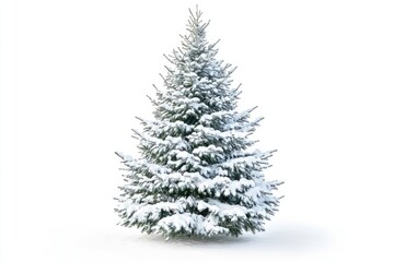 Fototapeta premium Christmas tree covered with snow isolated on white background.