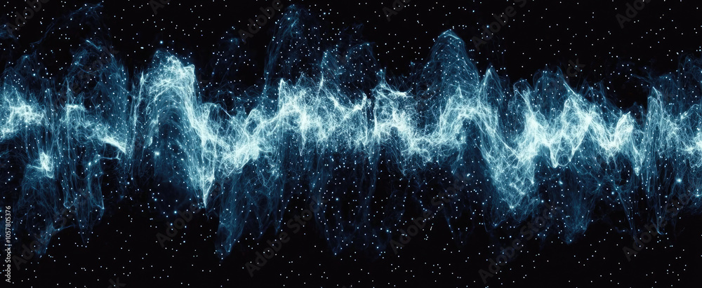 Wall mural cyber data waves in digital space, network surface abstract background, secure ai technology in dark