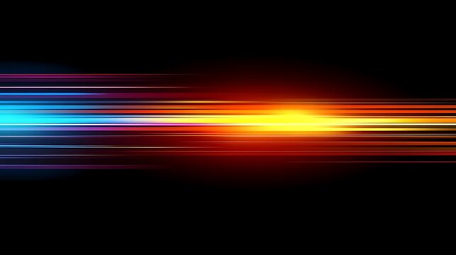 A mesmerizing stock photo featuring a series of parallel lines in a radiant rainbow spectrum, glowing against a dark background