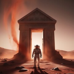 Fototapeta premium Alien Legacy.The Portal Monument Standing on Mars