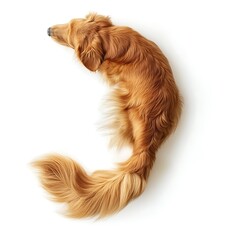 Brown dog tail (Golden Retriever) isolated on white background. Top view with copy space for text or design.