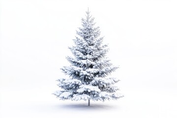 Fototapeta premium Snow covered Christmas tree isolated on white background.