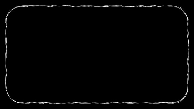 White line frame scribble animated with alpha channel. Rectangle, round, oval, cloud, wavy doodle border motion graphic on transparent background. Edge, curve.