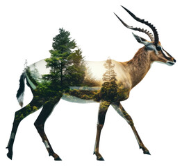 Fototapeta premium PNG Antelope silhouette with forest overlay