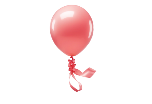 Coral pink balloon with ribbon isolated on transparent background cutout