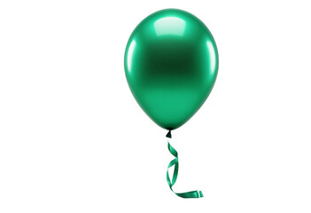 Emerald balloon with ribbon isolated on transparent background cutout