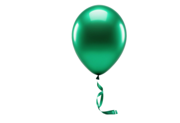 Emerald balloon with ribbon isolated on transparent background cutout