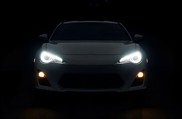 Fototapeta premium car with its headlights on in the dark