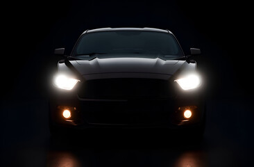 Fototapeta premium car with its headlights on in the dark