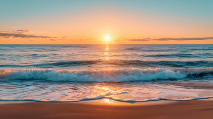 Obraz premium Serene Sunset Over the Ocean with Gentle Waves