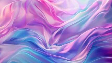 Obraz premium Abstract background with colorful flying fabric, fluid and wavy shapes in pink, purple and blue colors, 3D rendering illustration. Elegant wallpaper design for poster.