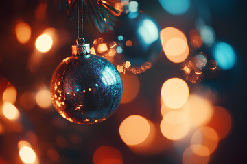 Obraz premium christmas balls with copy space and bokeh