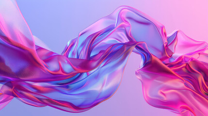 Abstract background with colorful flying fabric, fluid and wavy shapes in pink, purple and blue colors, 3D rendering illustration. Elegant wallpaper design for poster.