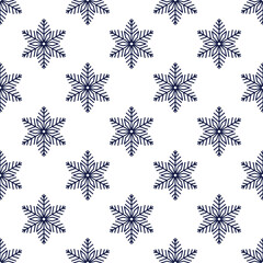 Snowflakes seamless pattern, detailed hand drawn vector line illustration. Graphic outline doodle drawing. Christmas and New Year background for frosty winter design, gift wrapping, packaging, textile