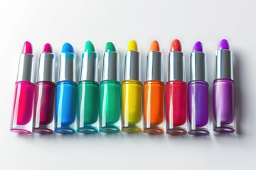 rainbow of nail polish isolated on a white background