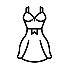 Simple Dress Outline Icon in Black - Black outline icon of a simple dress, featuring a sleeveless design and flared skirt. Ideal for fashion, retail, or clothing graphics.
