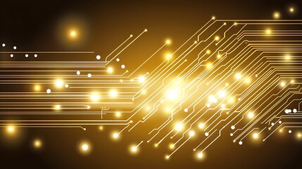 An abstract composition featuring a shimmering golden circuit board design, highlighted by vibrant luminous accents that evoke a sense of energy and progress in the world of electronics.