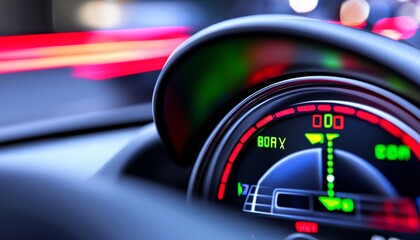 A close-up of a car's GPS screen, displaying a clear route with green arrows and a digital speedometer alongside the navigation.