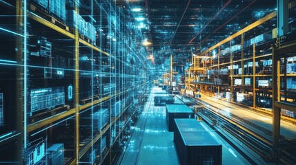 Obraz premium Futuristic Warehouse: A Glimpse into the Digital Age of Logistics
