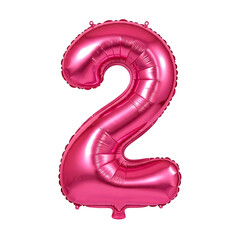 Realistic 3D pink number 2 two shaped balloon isolated on white background 