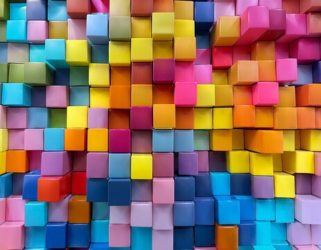 many colorful squares create a background, full screen, 3d